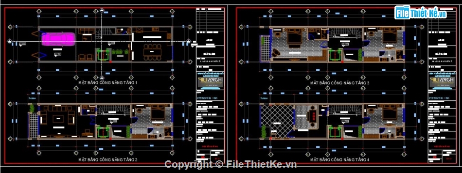 thiết kế nhà phố,mặt bằng nhà phố 5x18.5m,nhà phố 4 tầng,hồ sơ thiết kế file cad